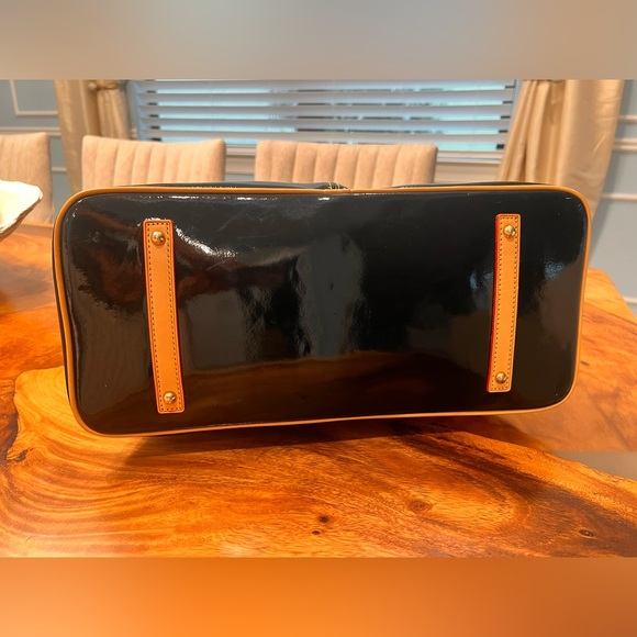 Dooney & Bourke Domed Satchel Black Patent Leather Tan Leather Trim NWOT - Picture 10 of 17